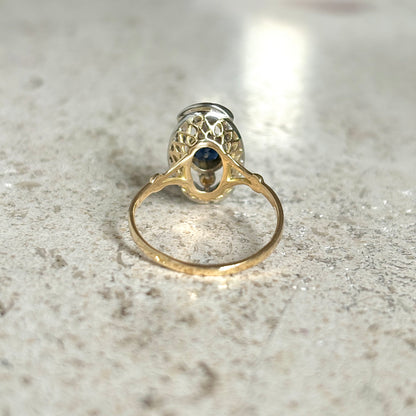 Bague Vintage Art Déco - Or Jaune 750 Saphir & Diamants