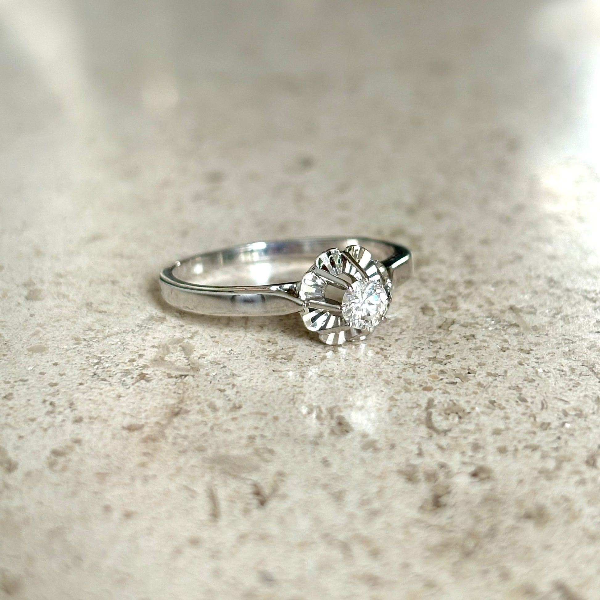 Bague Solitaire Vintage - Or Blanc 750 & Diamants