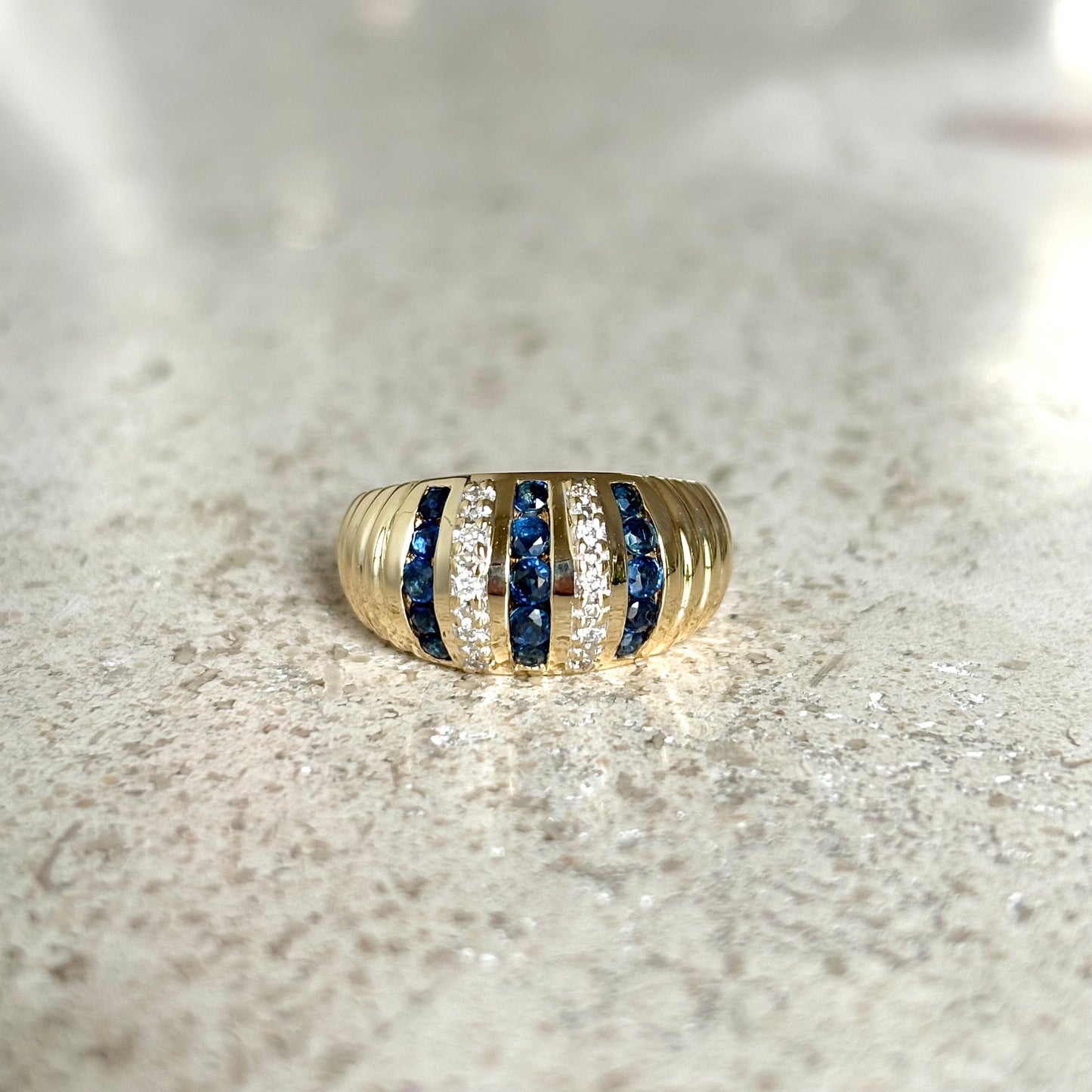 Bague Jonc Vintage - Or Jaune 750 Saphirs & Diamants
