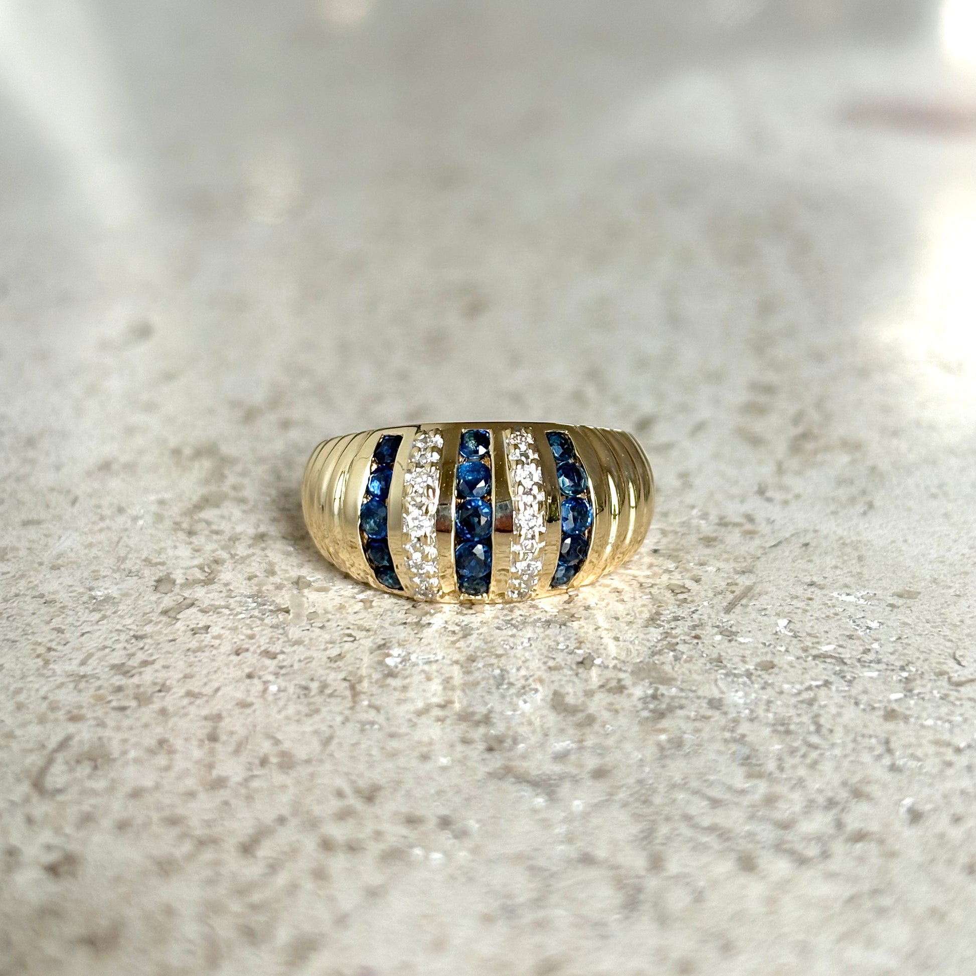 Bague Jonc Vintage - Or Jaune 750 Saphirs & Diamants
