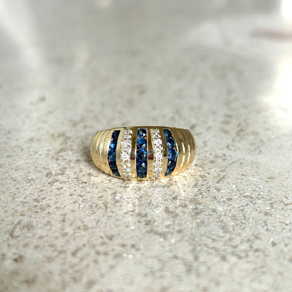 Bague Jonc Vintage - Or Jaune 750 Saphirs & Diamants
