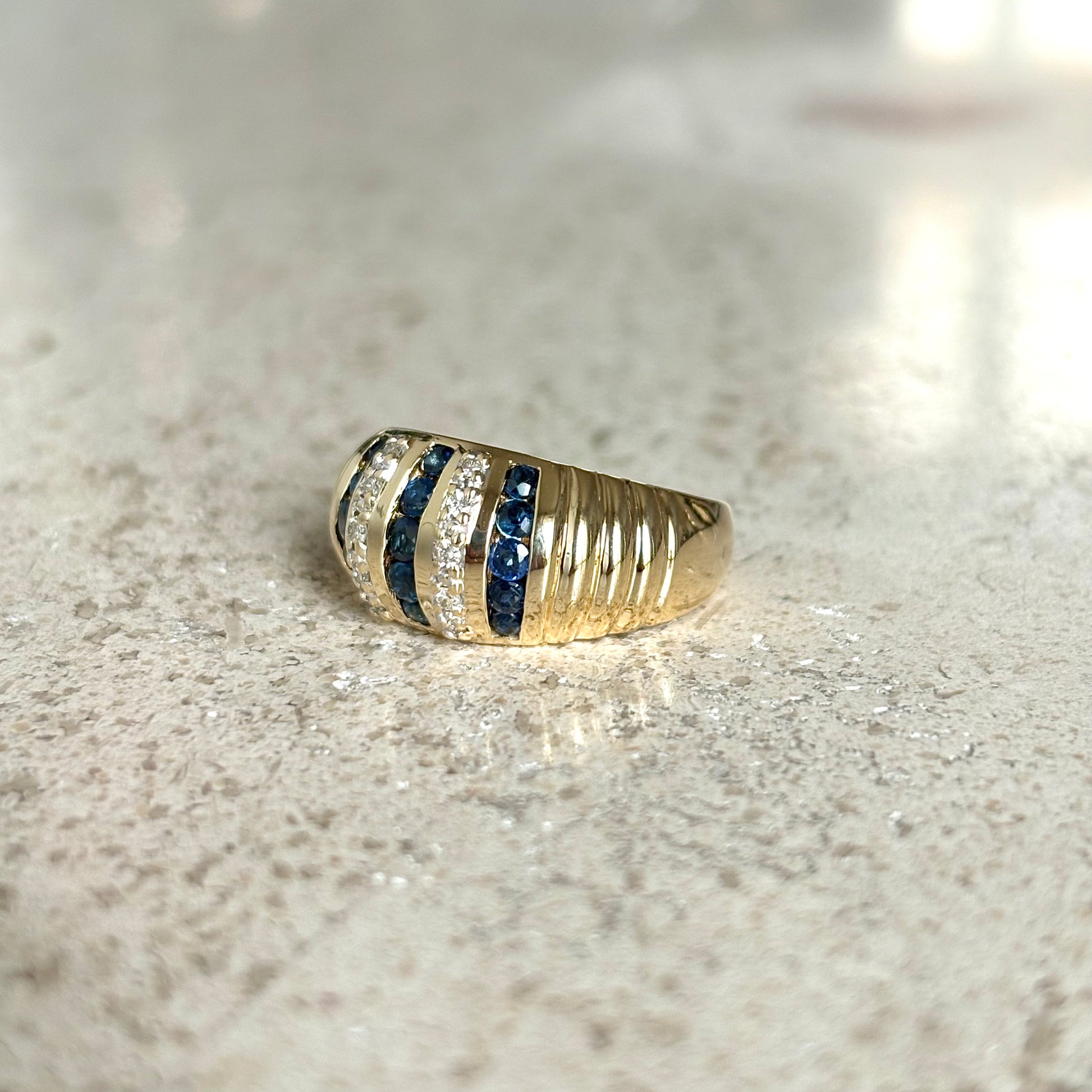 Bague Jonc Vintage - Or Jaune 750 Saphirs & Diamants
