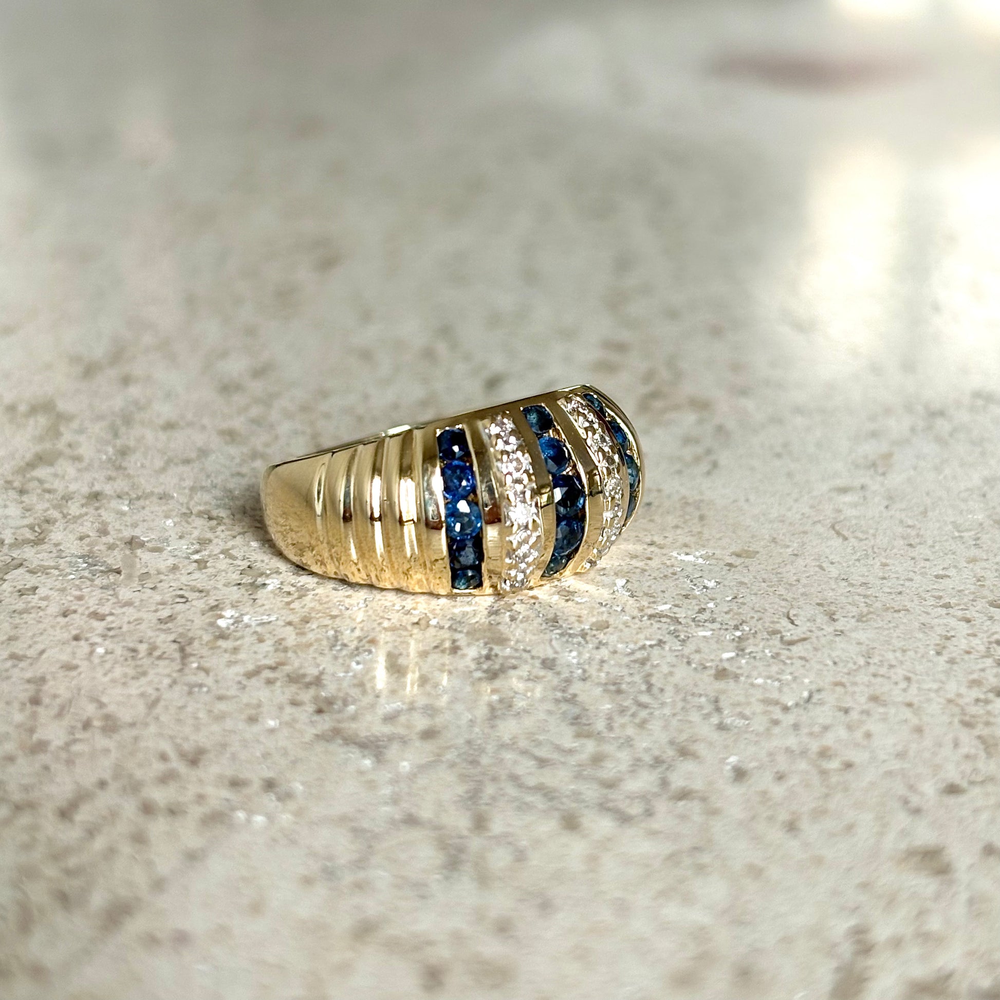 Bague Jonc Vintage - Or Jaune 750 Saphirs & Diamants