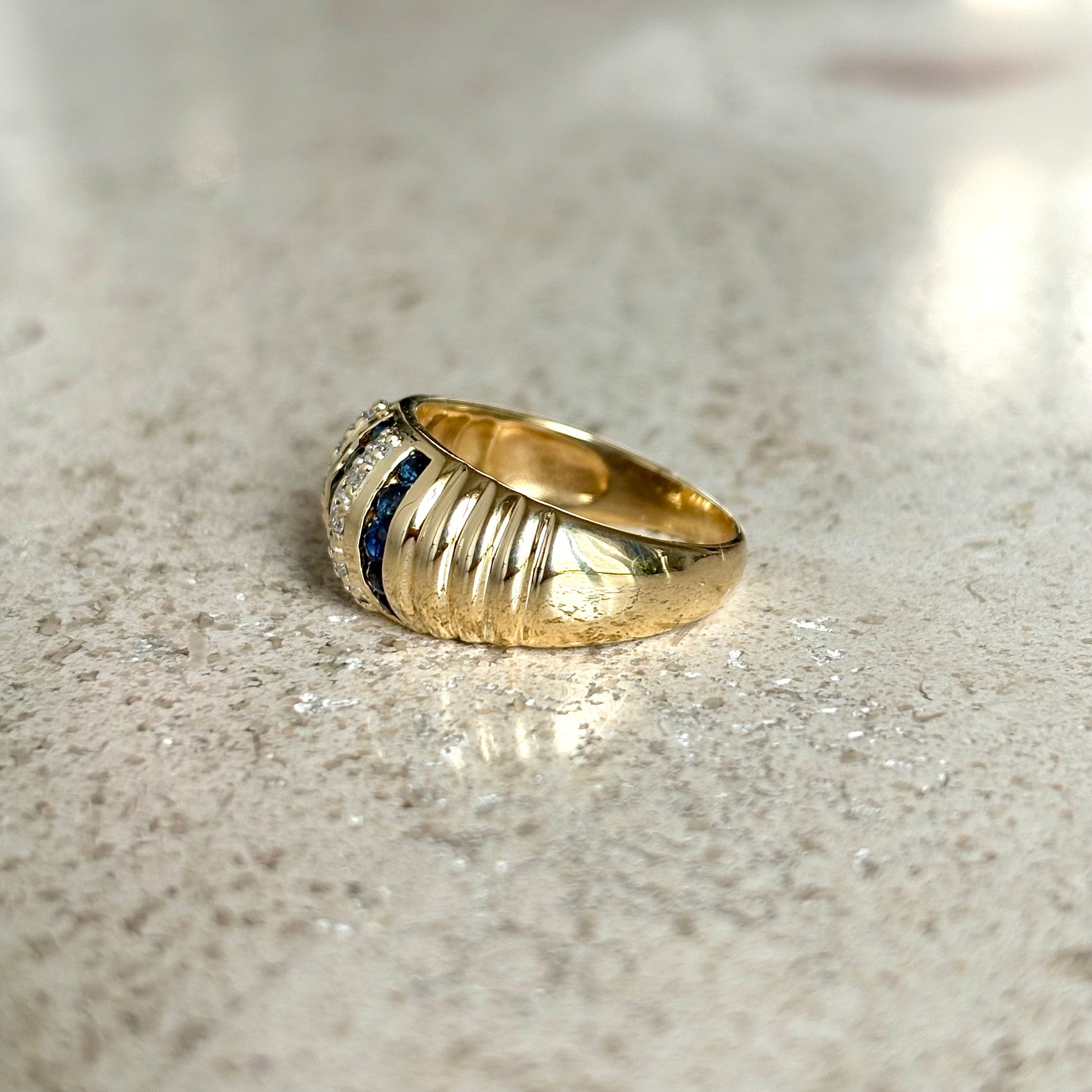 Bague Jonc Vintage - Or Jaune 750 Saphirs & Diamants