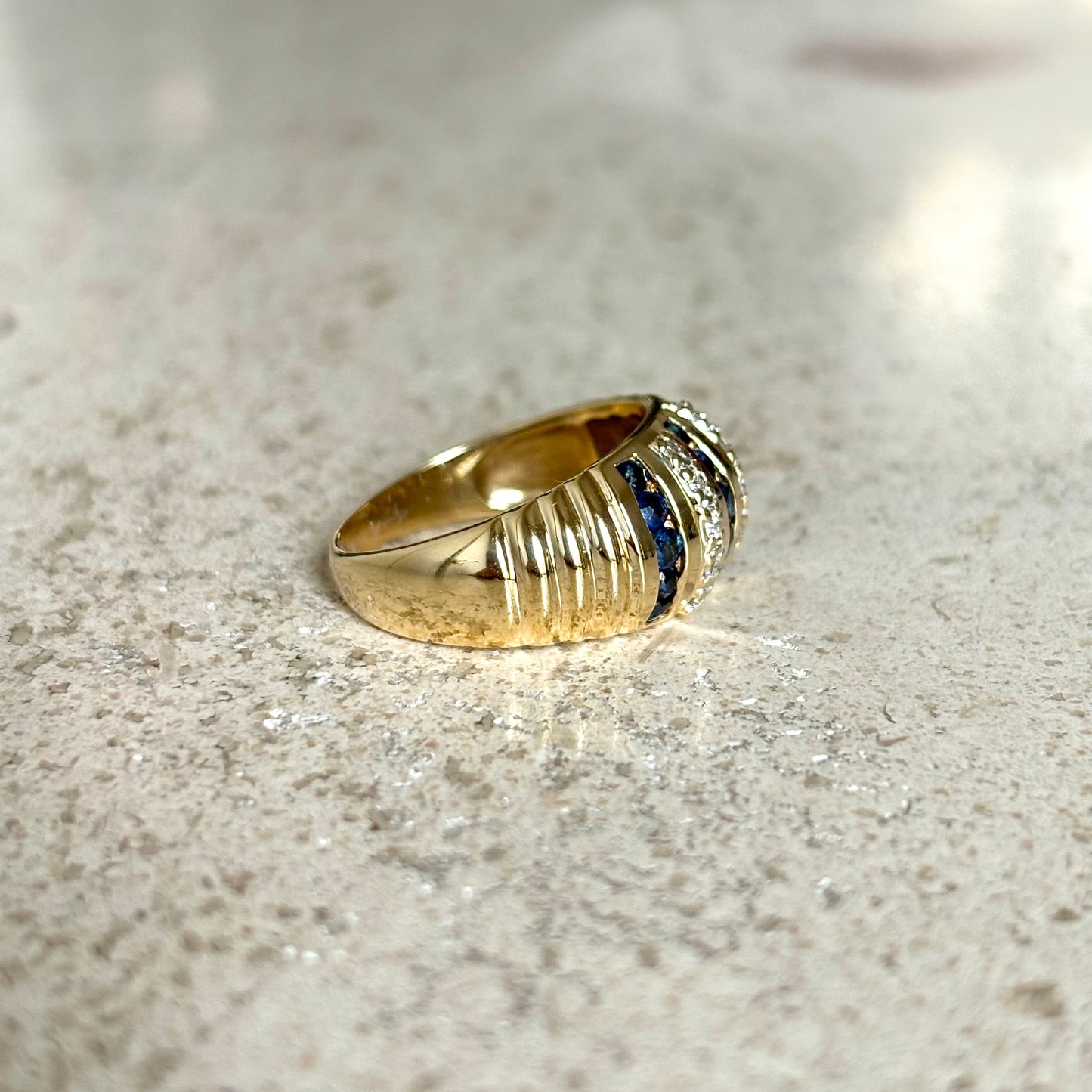 Bague Jonc Vintage - Or Jaune 750 Saphirs & Diamants