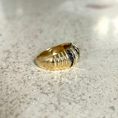 Bague Jonc Vintage - Or Jaune 750 Saphirs & Diamants