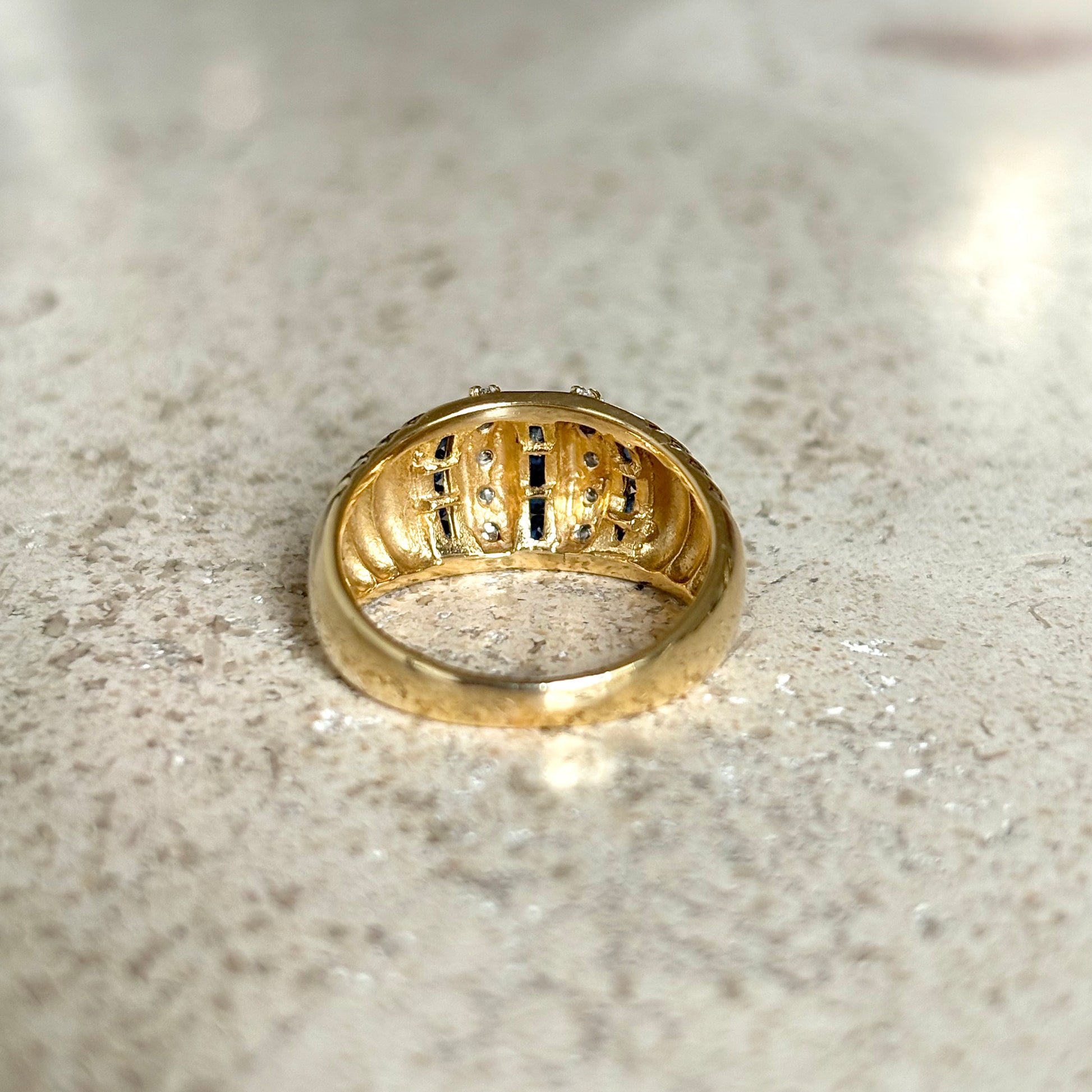 Bague Jonc Vintage - Or Jaune 750 Saphirs & Diamants