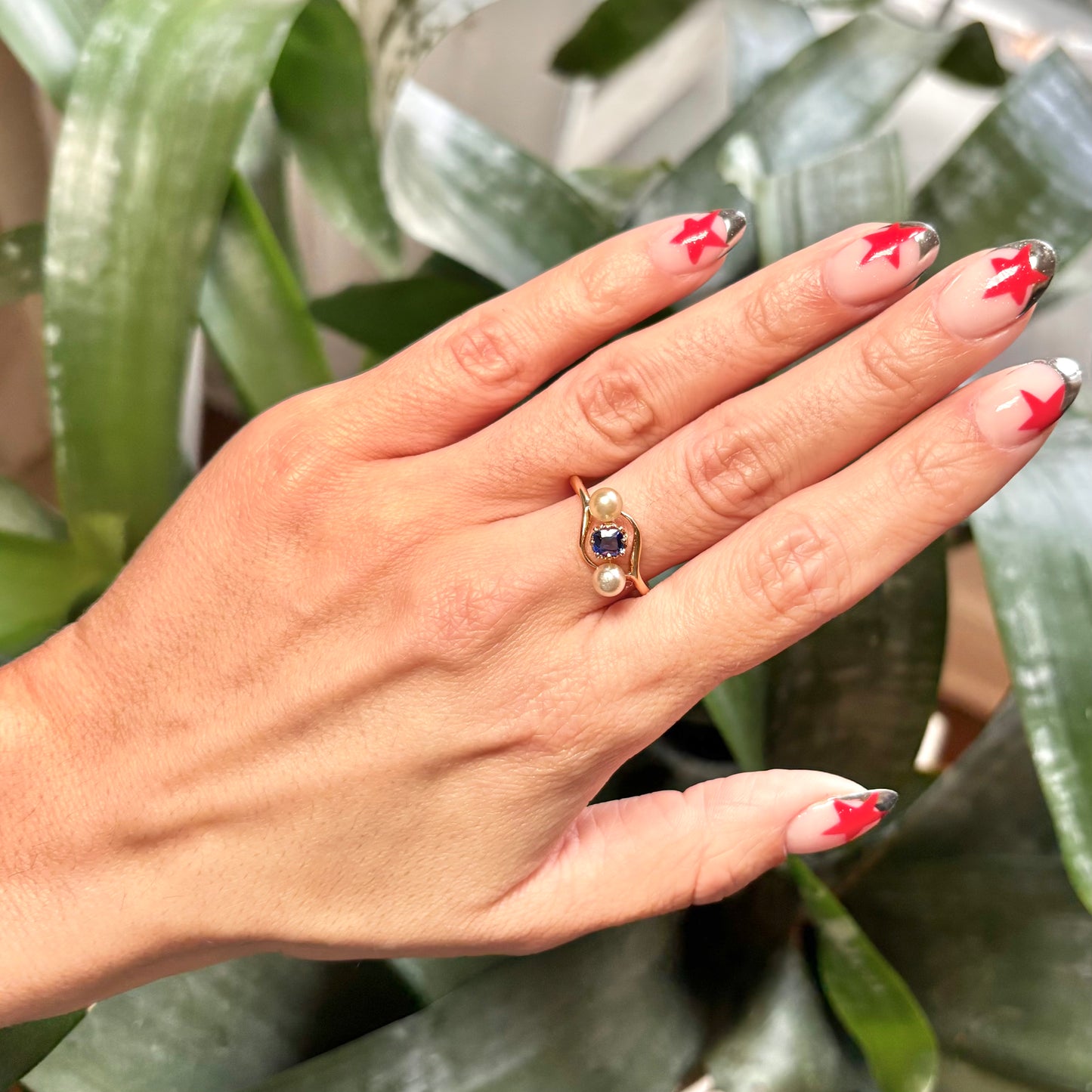 Bague Vintage - Or Jaune 750 Perles & Saphir