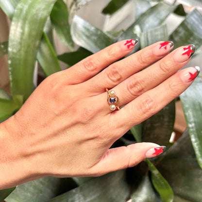 Bague Vintage - Or Jaune 750 Perles & Saphir