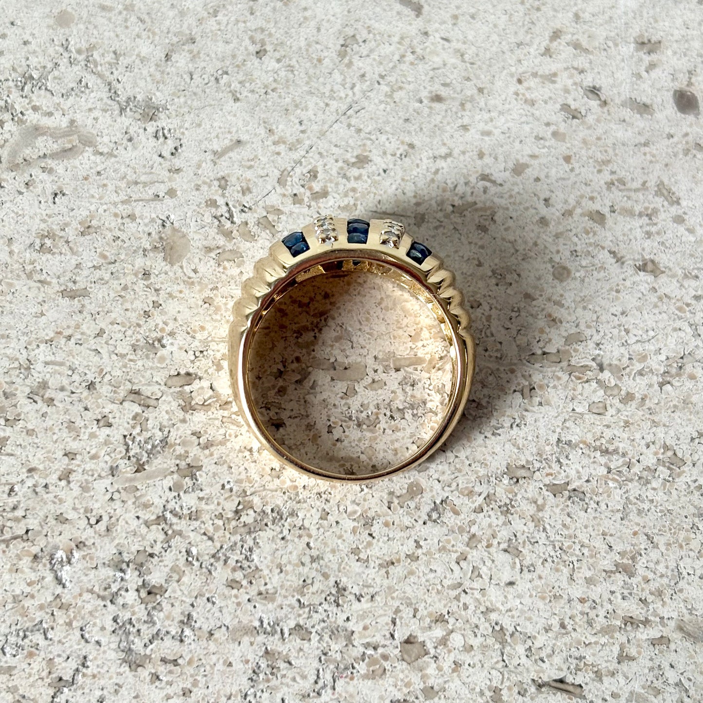 Bague Jonc Vintage - Or Jaune 750 Saphirs & Diamants