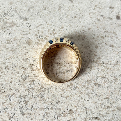 Bague Jonc Vintage - Or Jaune 750 Saphirs & Diamants