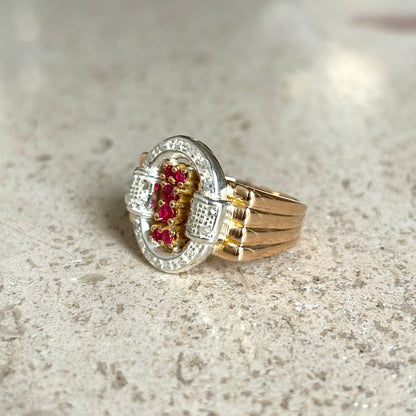 Bague Vintage Art Déco - Or Jaune 750 Rubis & Diamants