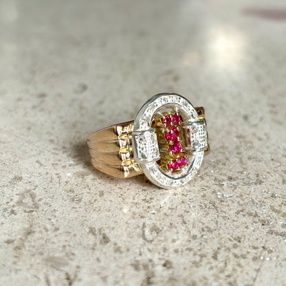 Bague Vintage Art Déco - Or Jaune 750 Rubis & Diamants