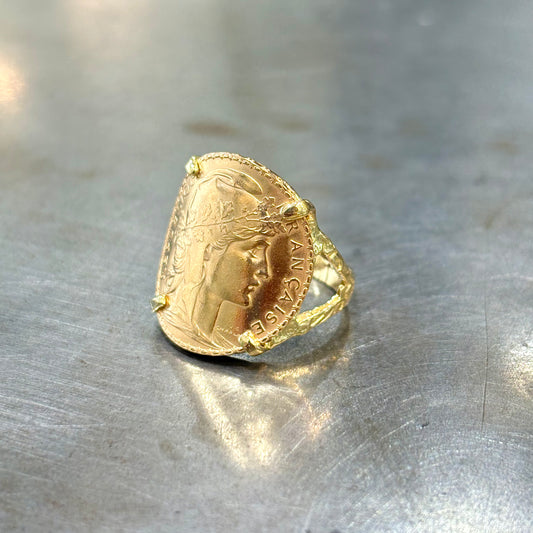 Bague Pièce - Or Jaune 750 & Pièce Or 20 Francs Marianne Coq