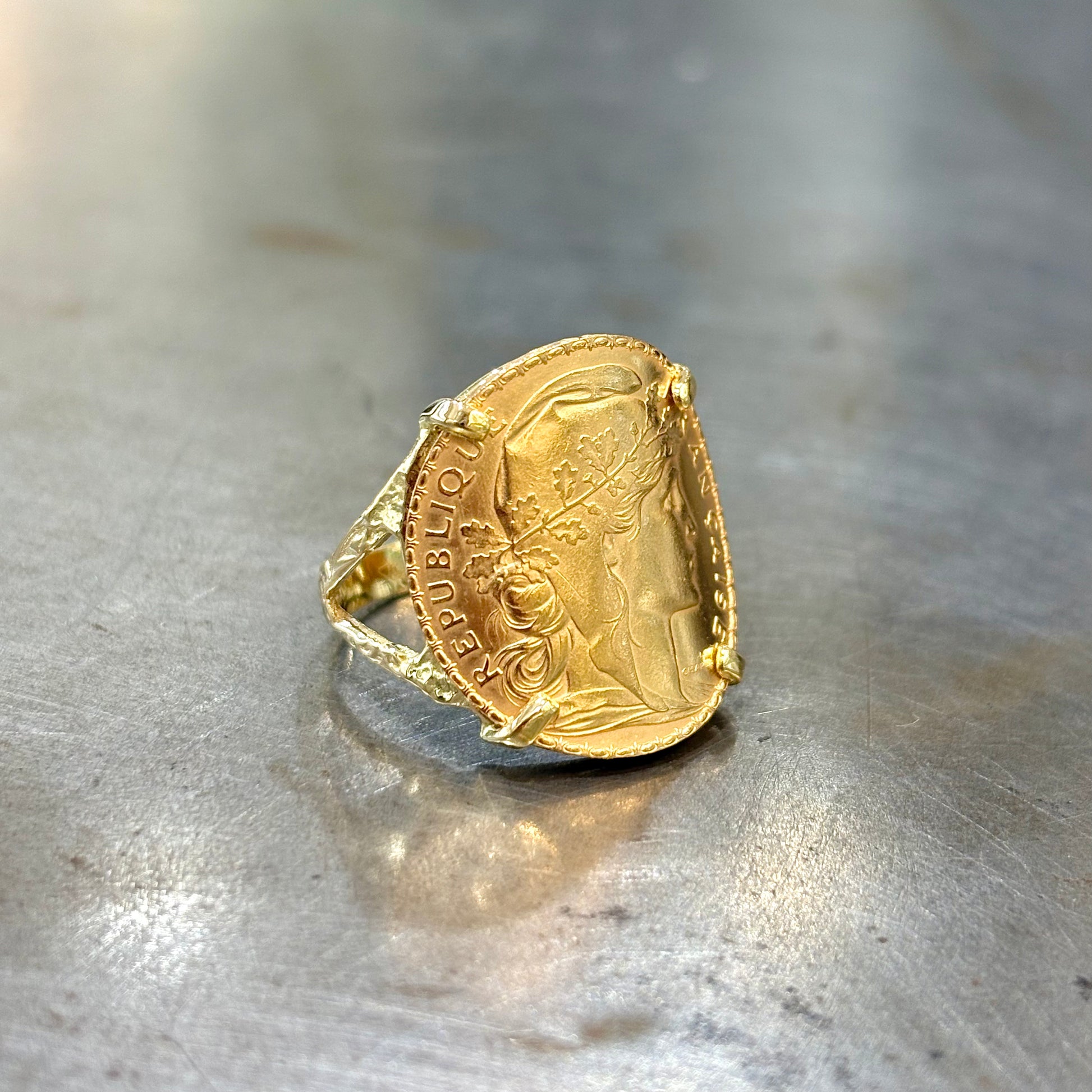 Bague Pièce - Or Jaune 750 & Pièce Or 20 Francs Marianne Coq