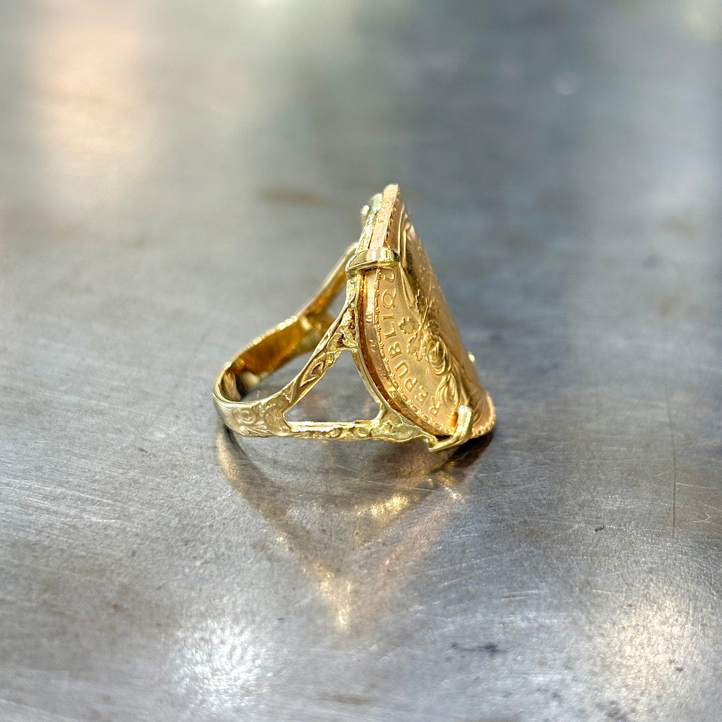 Bague Pièce - Or Jaune 750 & Pièce Or 20 Francs Marianne Coq
