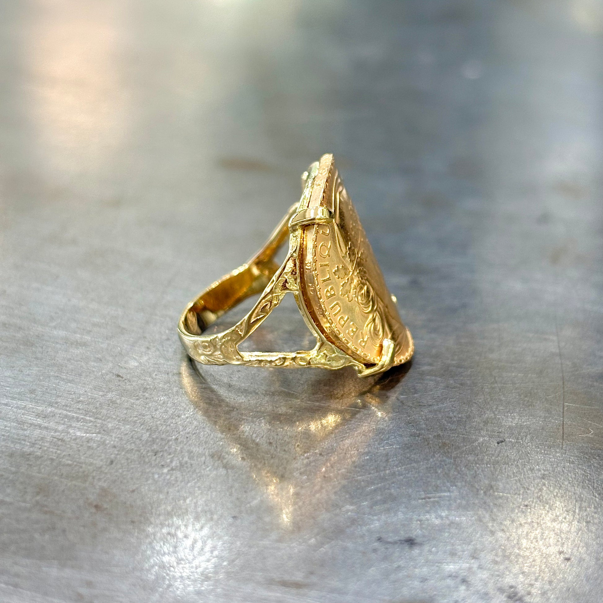 Bague Pièce - Or Jaune 750 & Pièce Or 20 Francs Marianne Coq