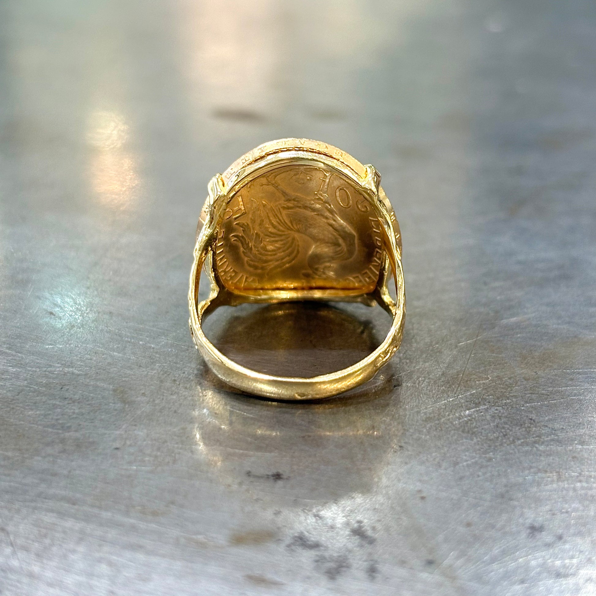 Bague Pièce - Or Jaune 750 & Pièce Or 20 Francs Marianne Coq