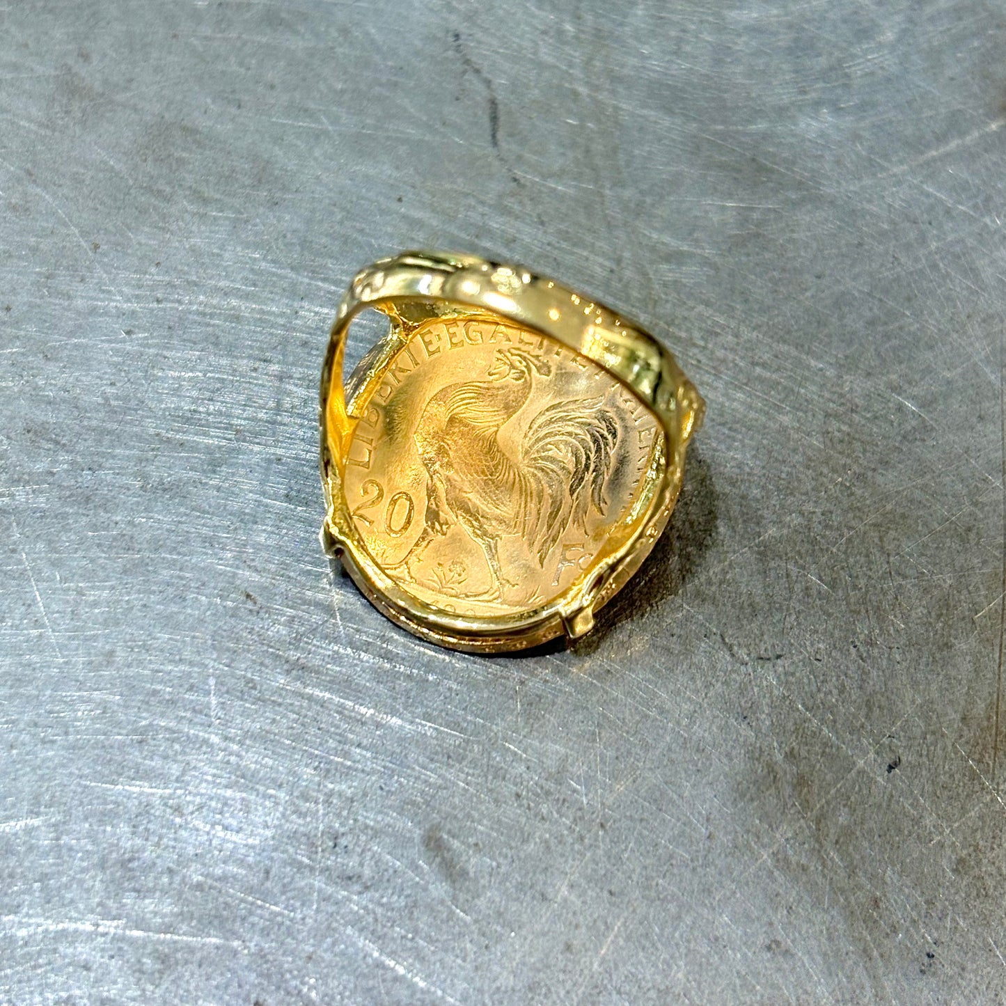 Bague Pièce - Or Jaune 750 & Pièce Or 20 Francs Marianne Coq