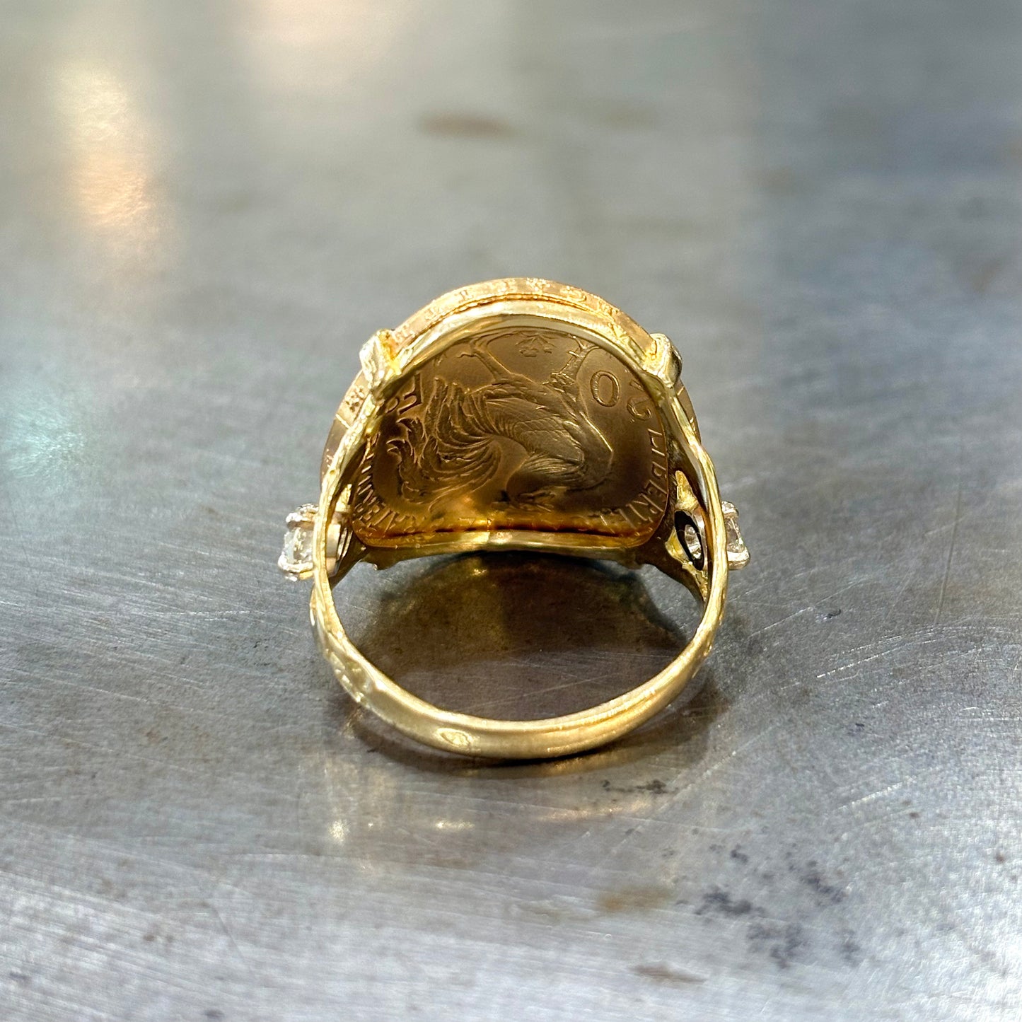 Bague Pièce - Or Jaune 750 & Pièce 20 Marianne Coq & Diamants