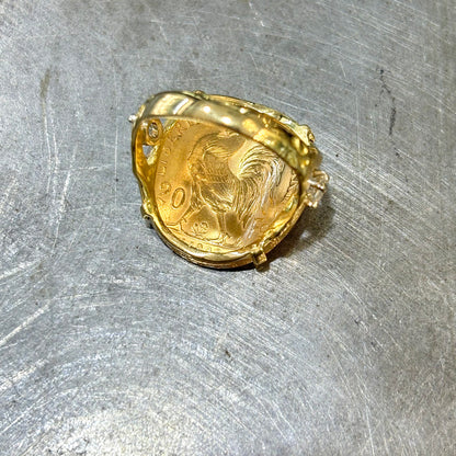Bague Pièce - Or Jaune 750 & Pièce 20 Marianne Coq & Diamants