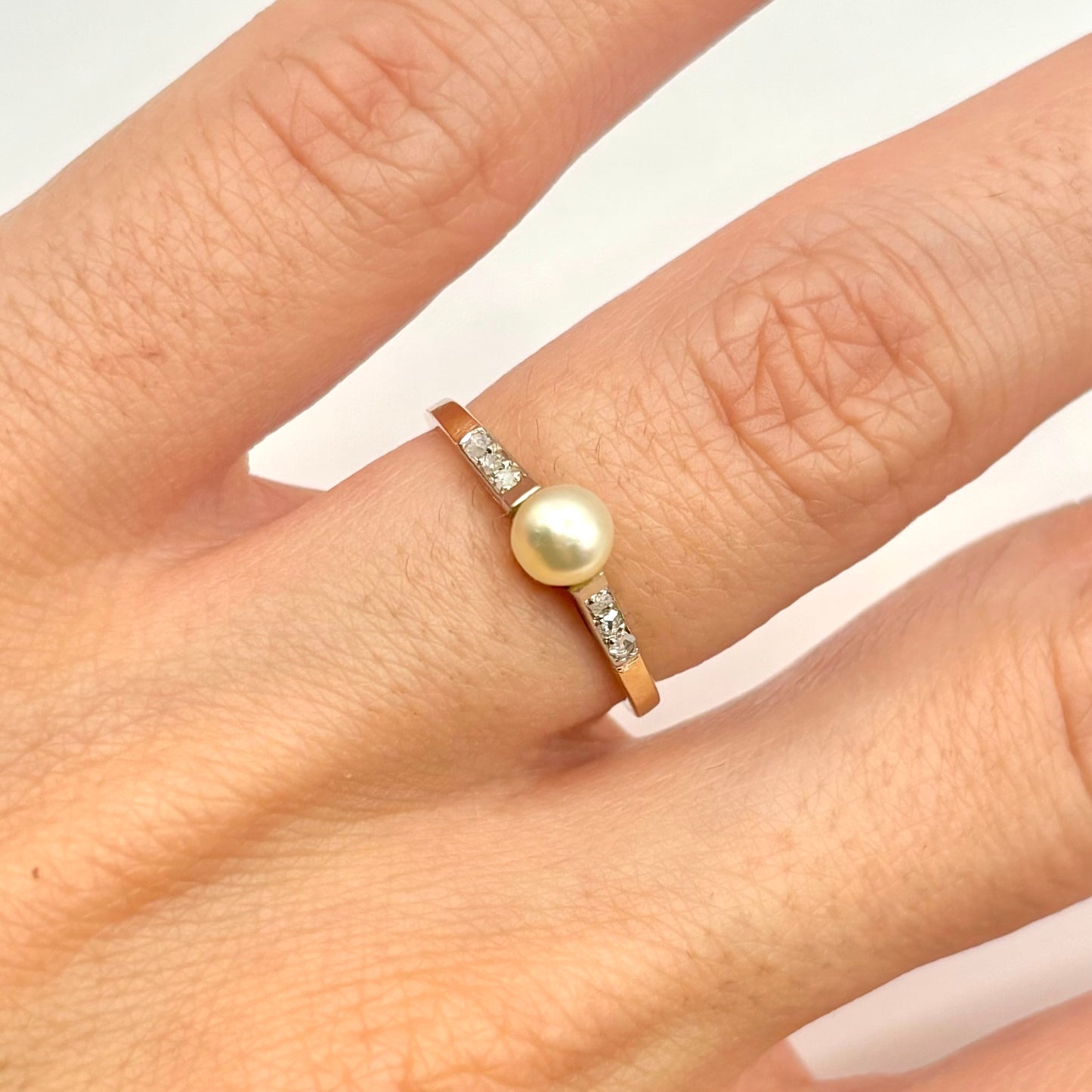 Bague Vintage - Or jaune 750 Perle Naturelle & Diamants