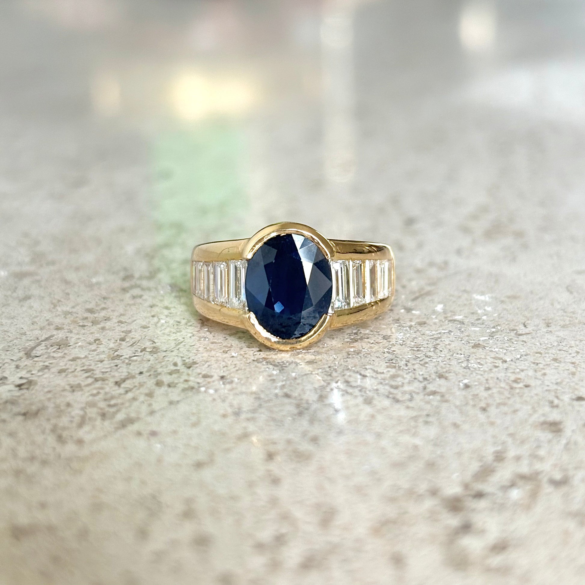Bague Jonc - Or Jaune 750 Saphir & Diamants