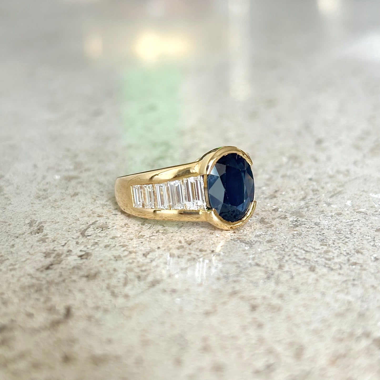 Bague Jonc - Or Jaune 750 Saphir & Diamants