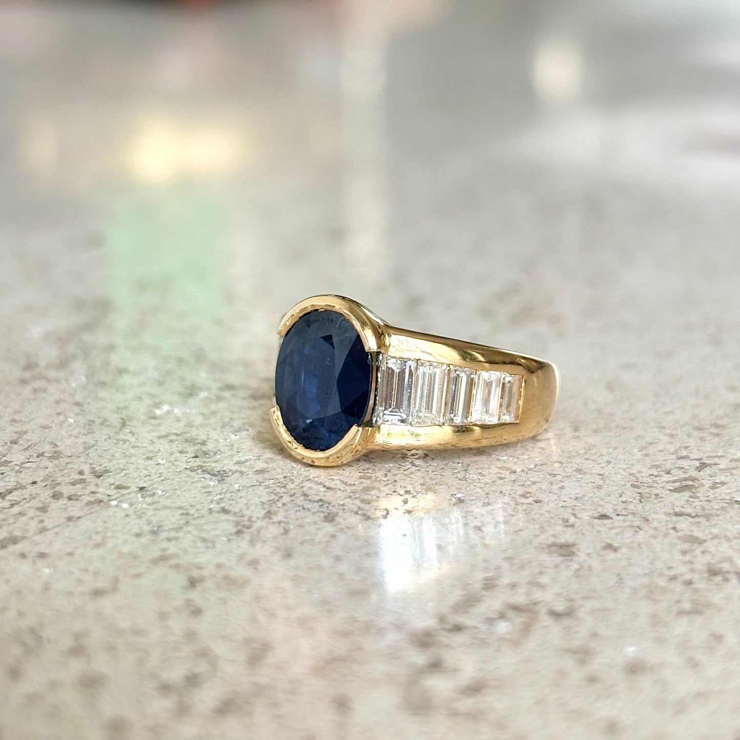 Bague Jonc - Or Jaune 750 Saphir & Diamants