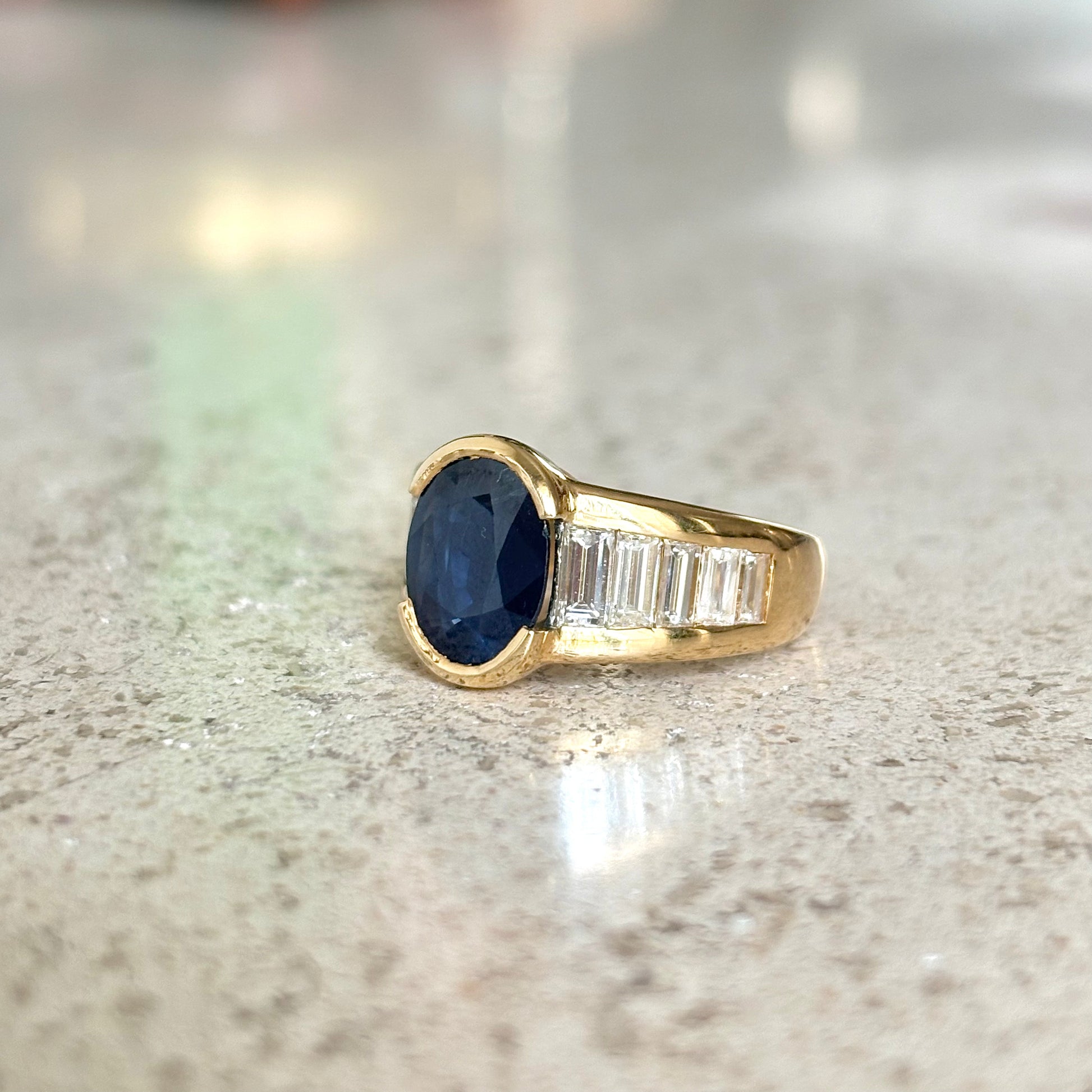 Bague Jonc - Or Jaune 750 Saphir & Diamants