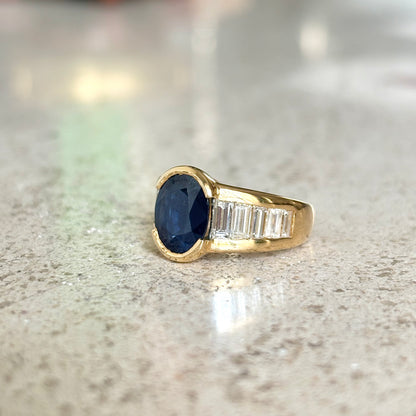 Bague Jonc - Or Jaune 750 Saphir & Diamants