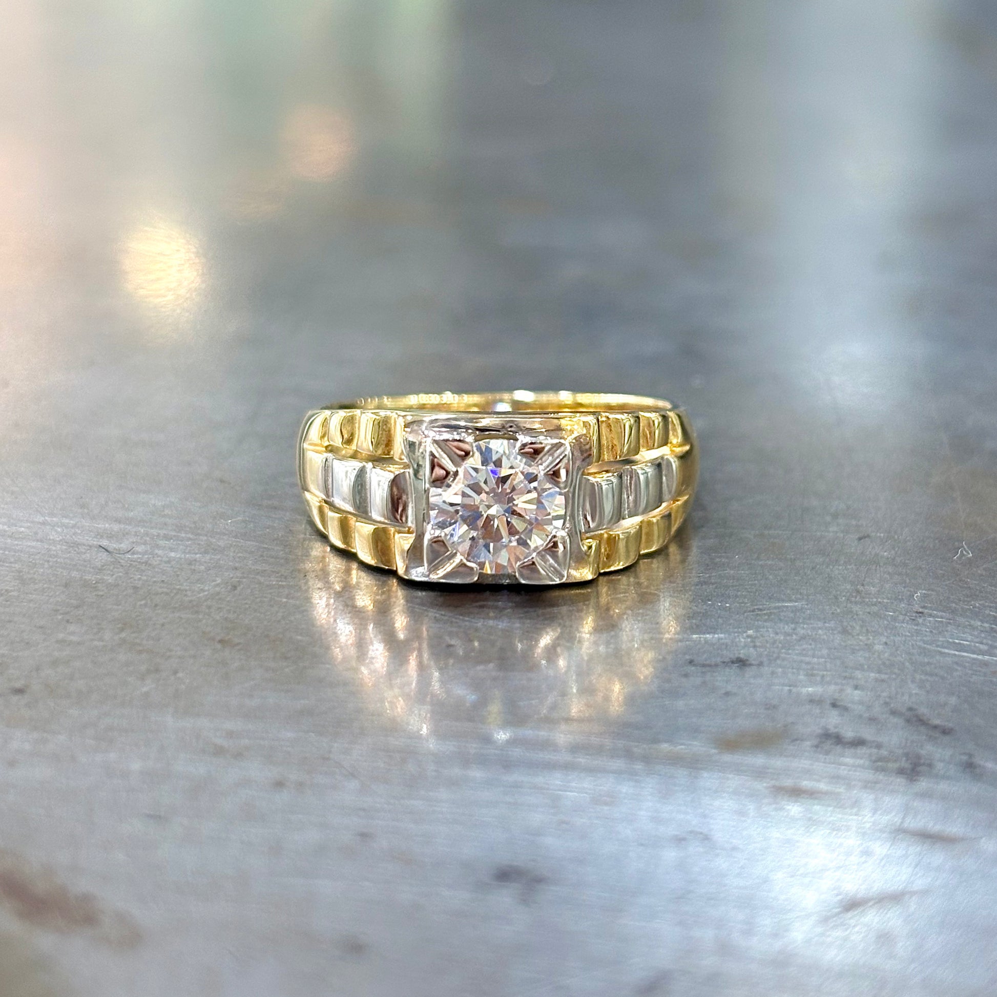 Bague Chevalière - Or Jaune/Blanc 750 & Zircon