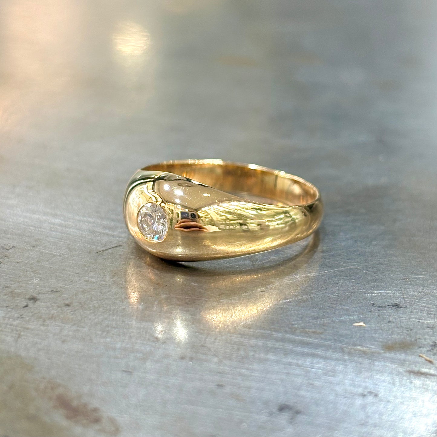 Bague Chevalière Jonc - Or Jaune 750 & Diamant