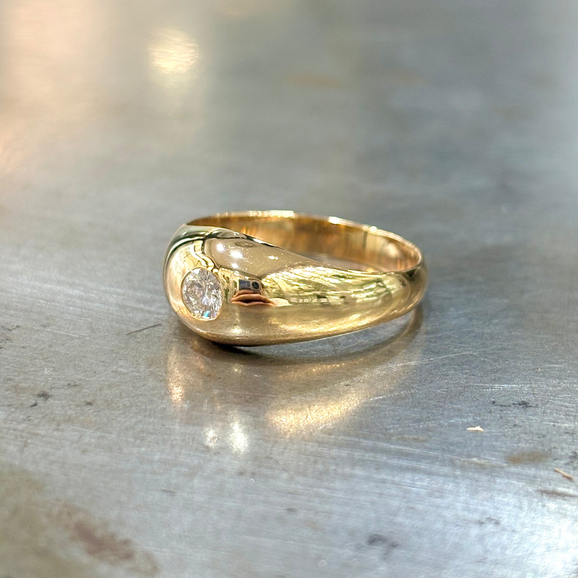 Bague Chevalière Jonc - Or Jaune 750 & Diamant