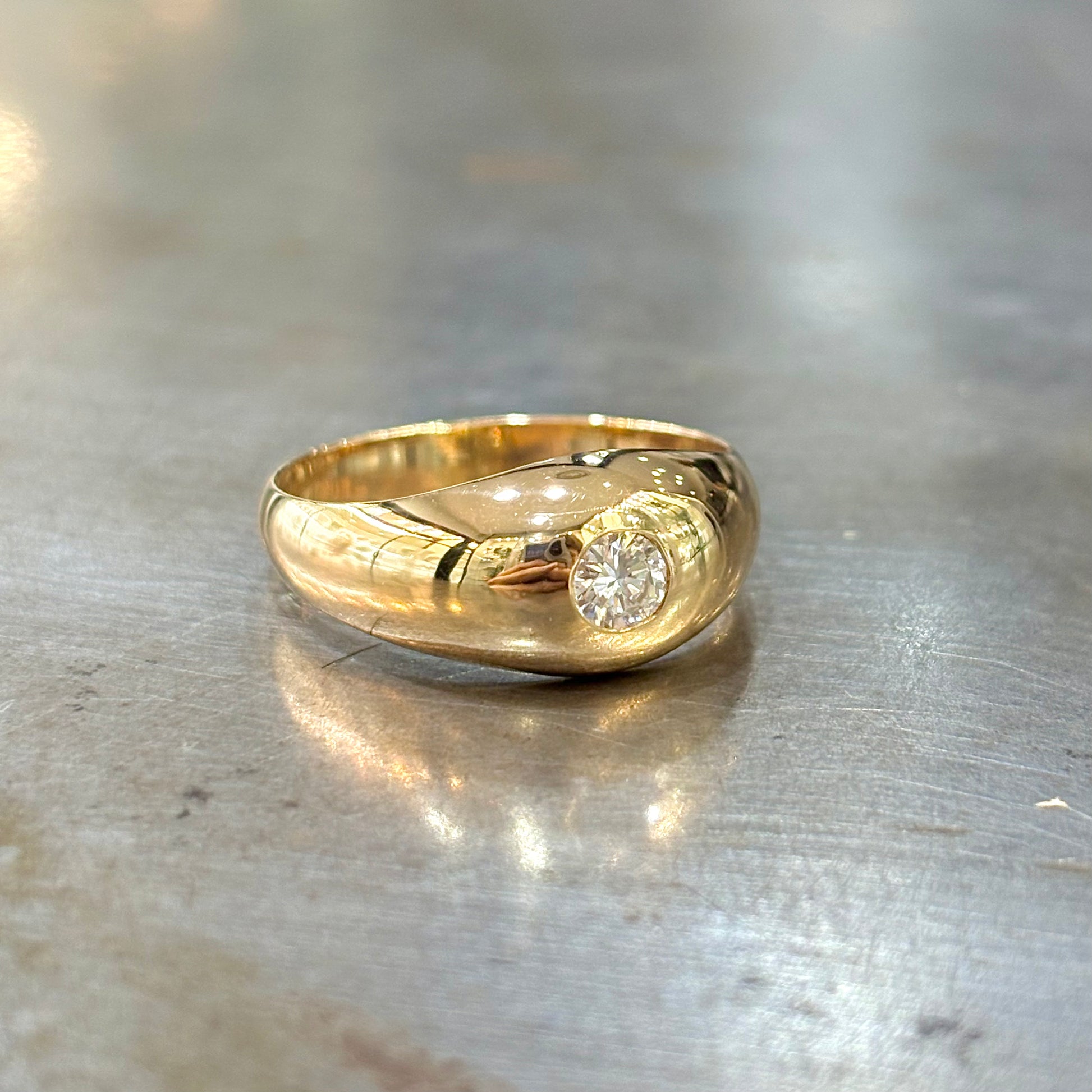 Bague Chevalière Jonc - Or Jaune 750 & Diamant