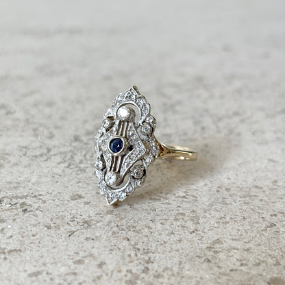 Bague Vintage Art Déco - Or Jaune 585 Saphir & Diamants