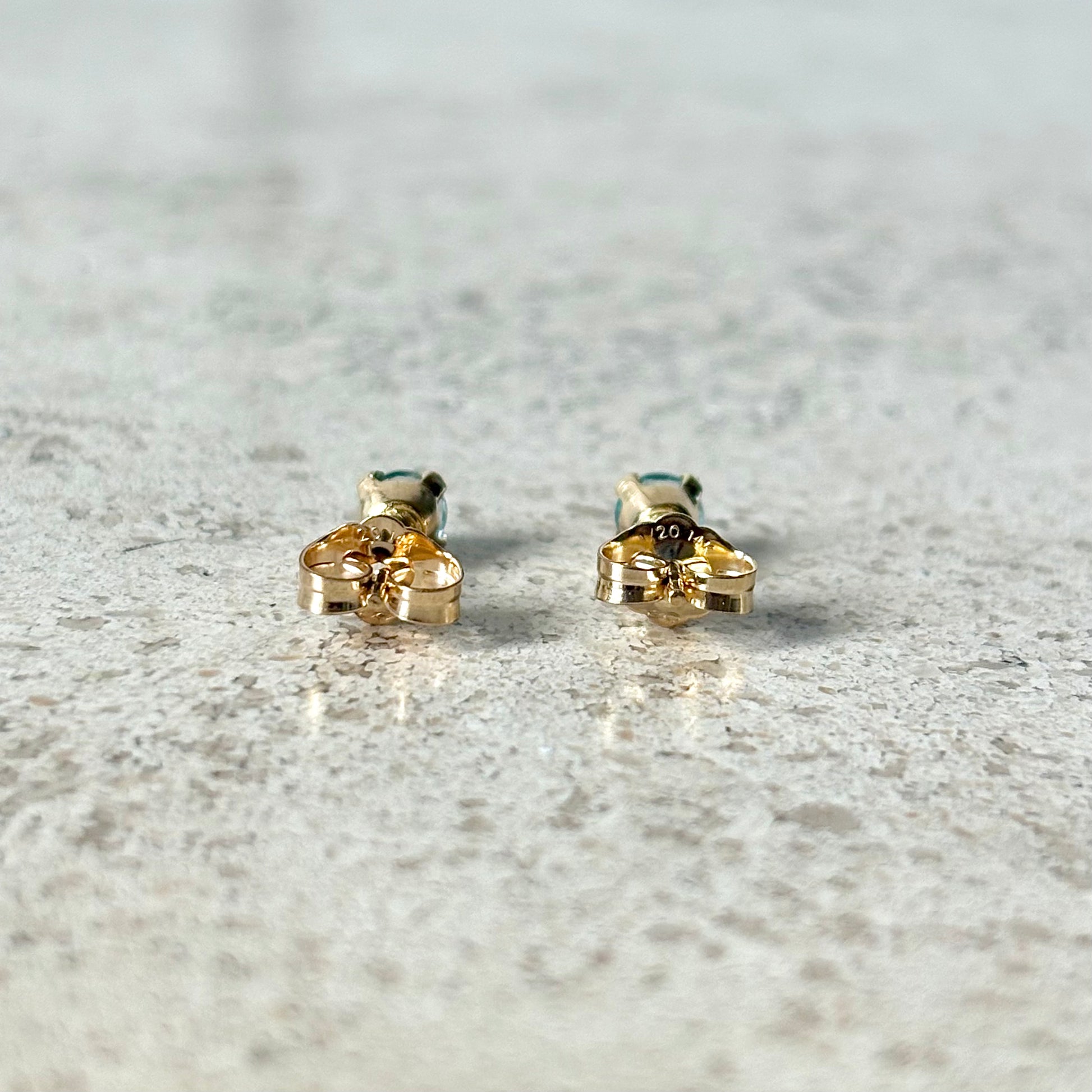 Boucles D'oreilles Puces - Or Jaune 750 & Aigues-Marines