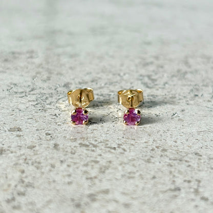 Boucles D'oreilles Puces - Or Jaune 750 & Saphirs Rose
