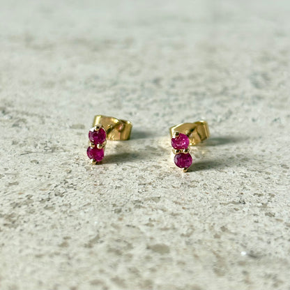 Boucles D'oreilles Puces - Or Jaune 750 & Rubis