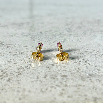 Boucles D'oreilles Puces - Or Jaune 750 & Rubis