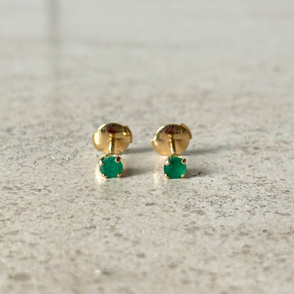 Boucles D'oreilles Puces - Or Jaune 750 & Émeraudes
