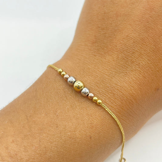 Bracelet Boules - Or Jaune/Blanc 750 Neuf