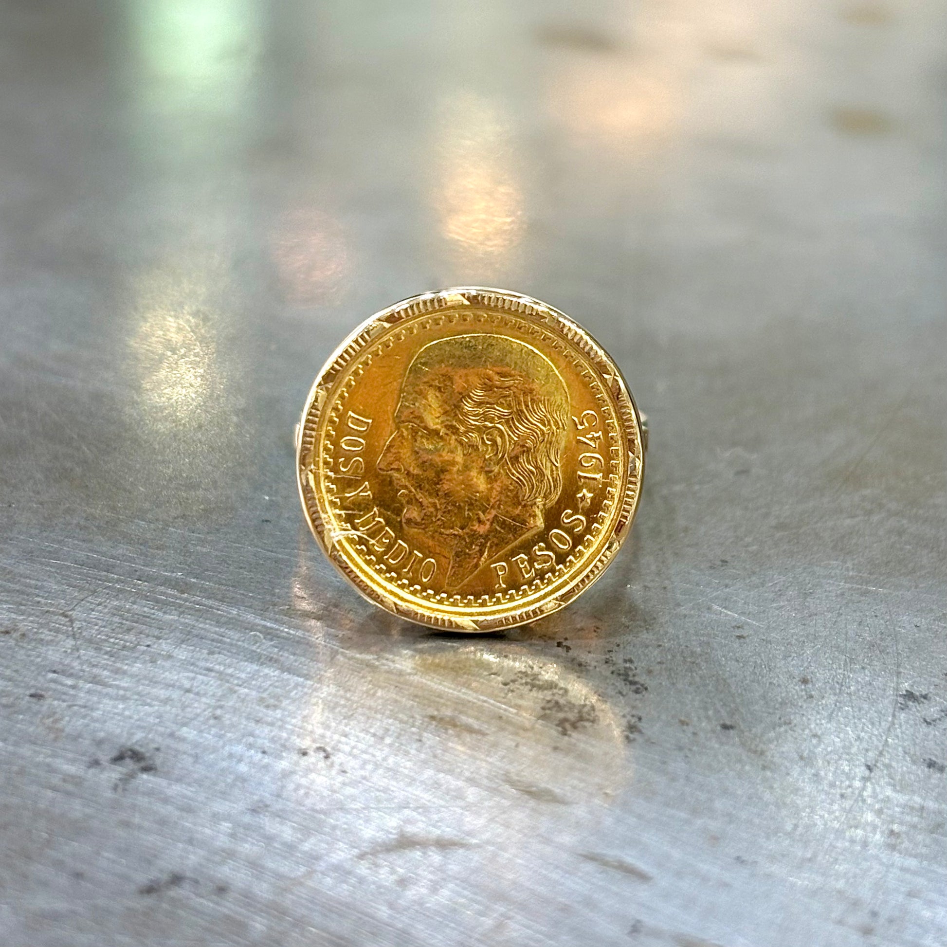 Bague Pièce - Or Jaune 750 & Pièce Or 2,5 Pesos