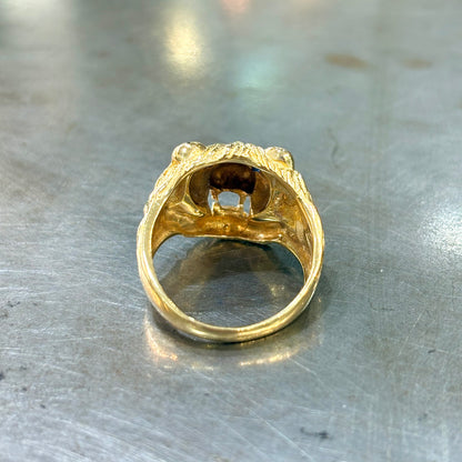 Bague Chevalière Lion - Or Jaune 750 & Saphirs
