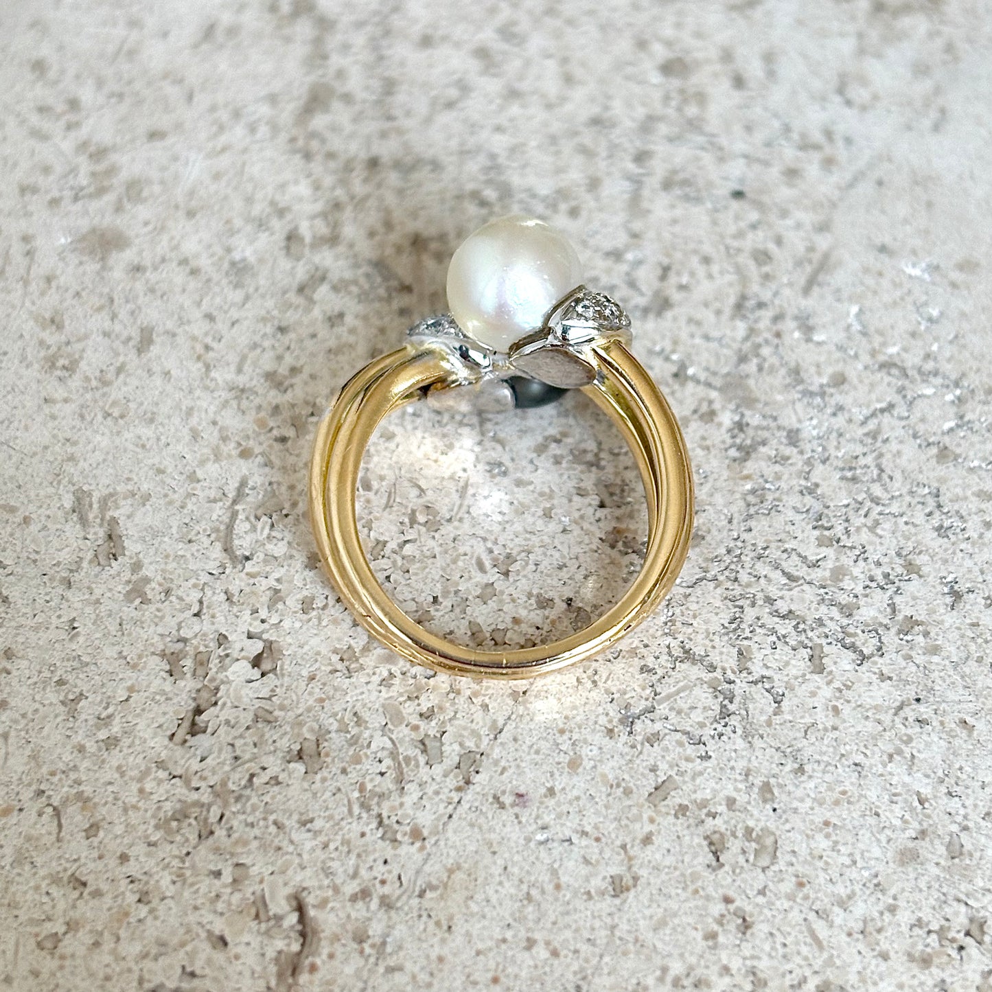 Bague Toi & Moi Vintage - Or Jaune 750 Perles & Diamants