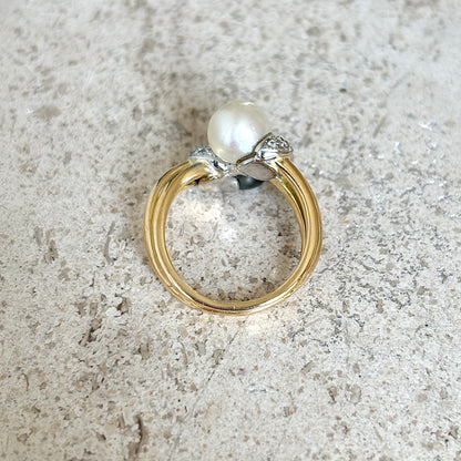 Bague Toi & Moi Vintage - Or Jaune 750 Perles & Diamants