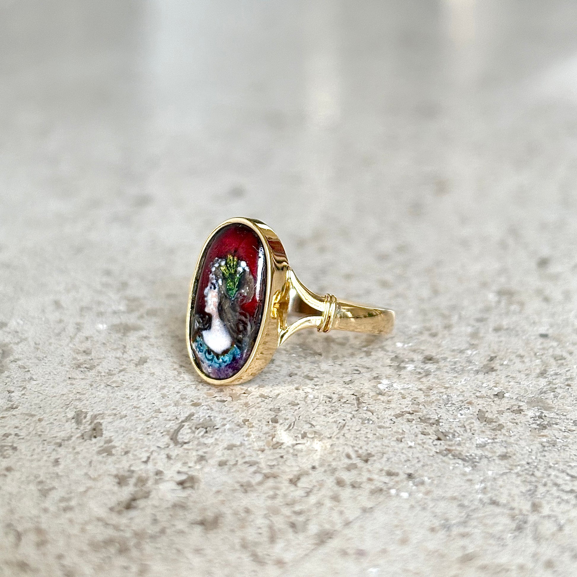 Bague Vintage Limoges - Or Jaune 750 & Émail