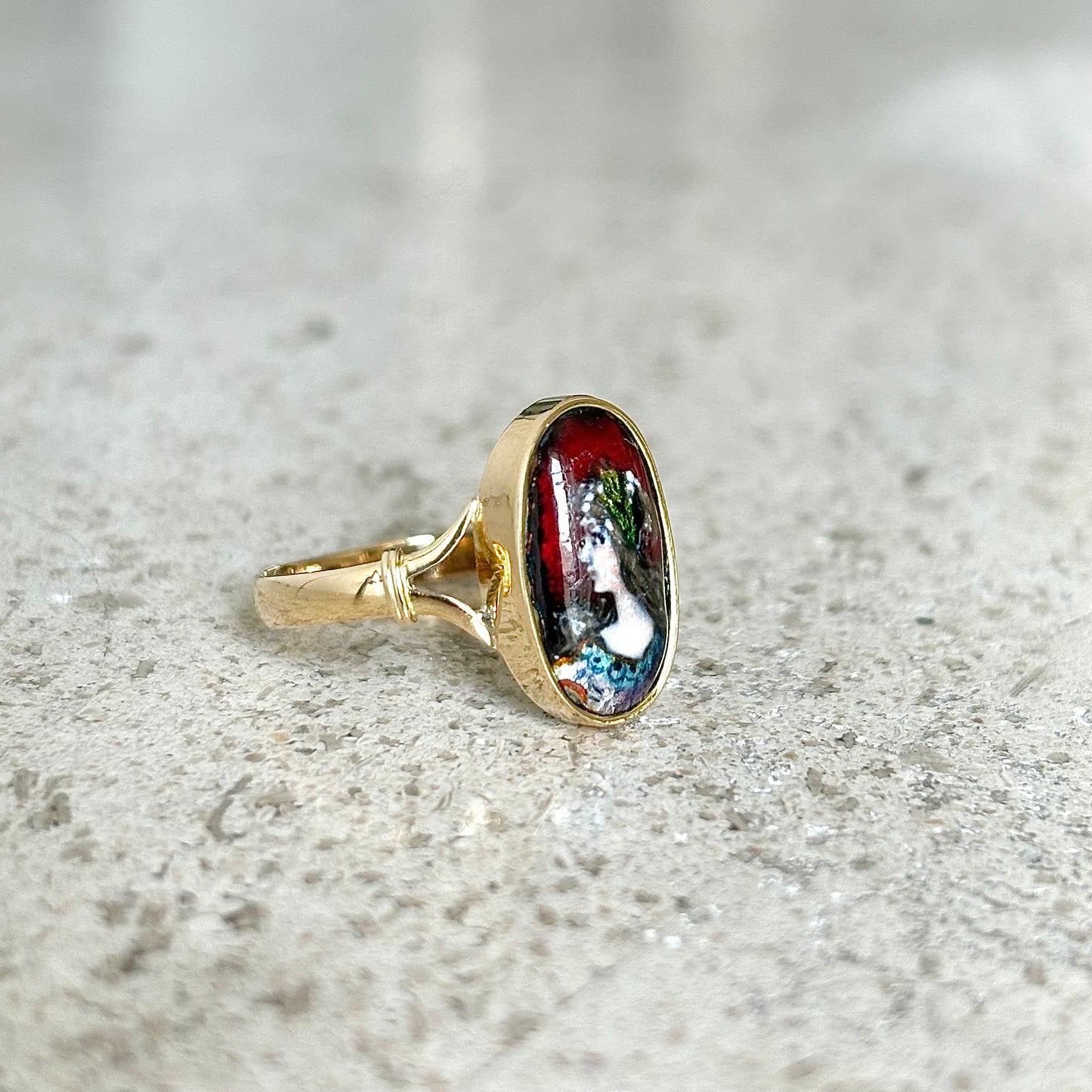 Bague Vintage Limoges - Or Jaune 750 & Émail