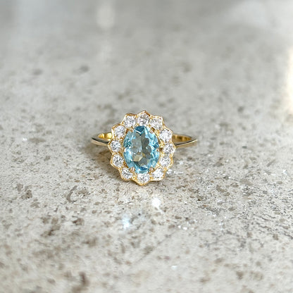 Bague Marguerite - Or Jaune 750 Aigue-Marine & Diamants