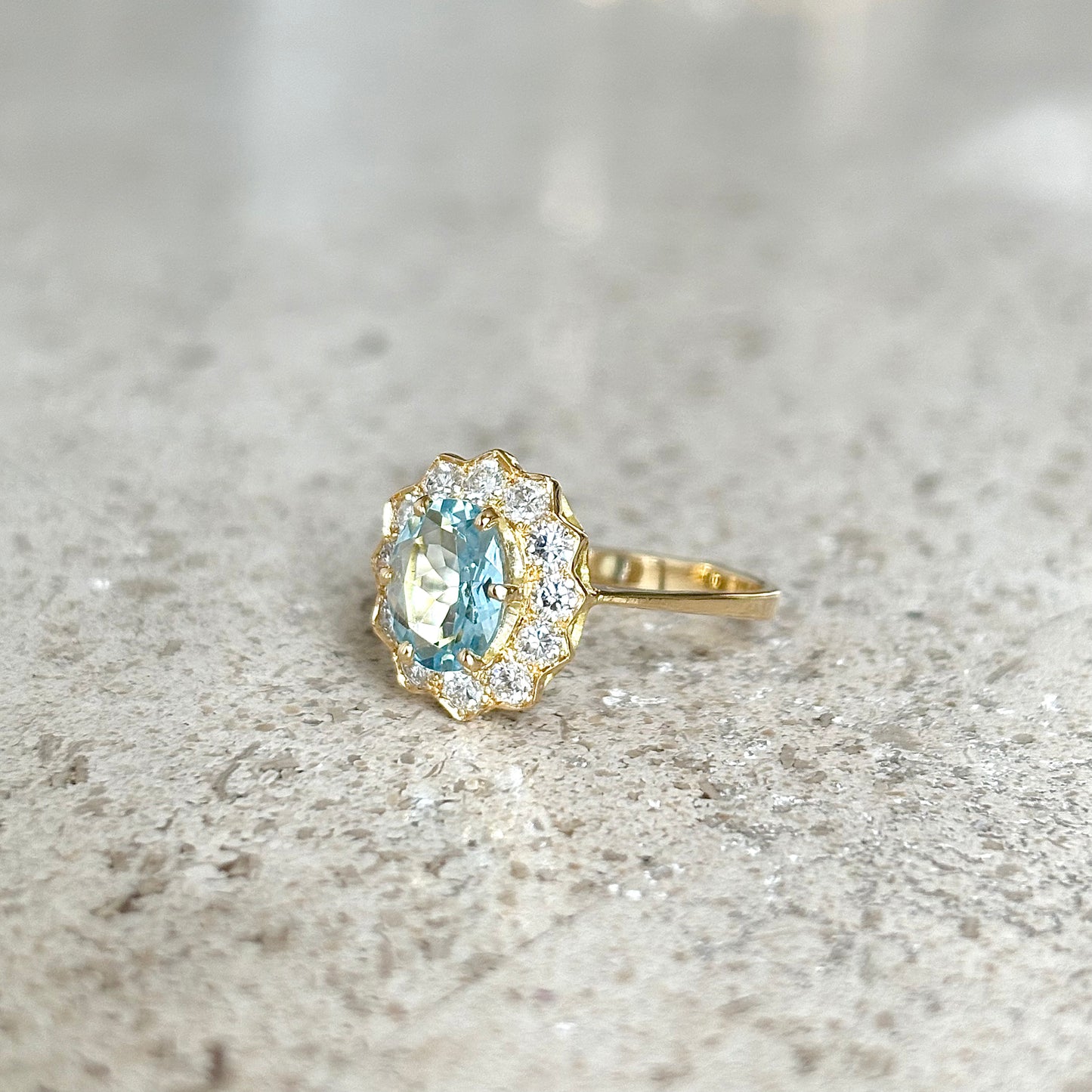 Bague Marguerite - Or Jaune 750 Aigue-Marine & Diamants